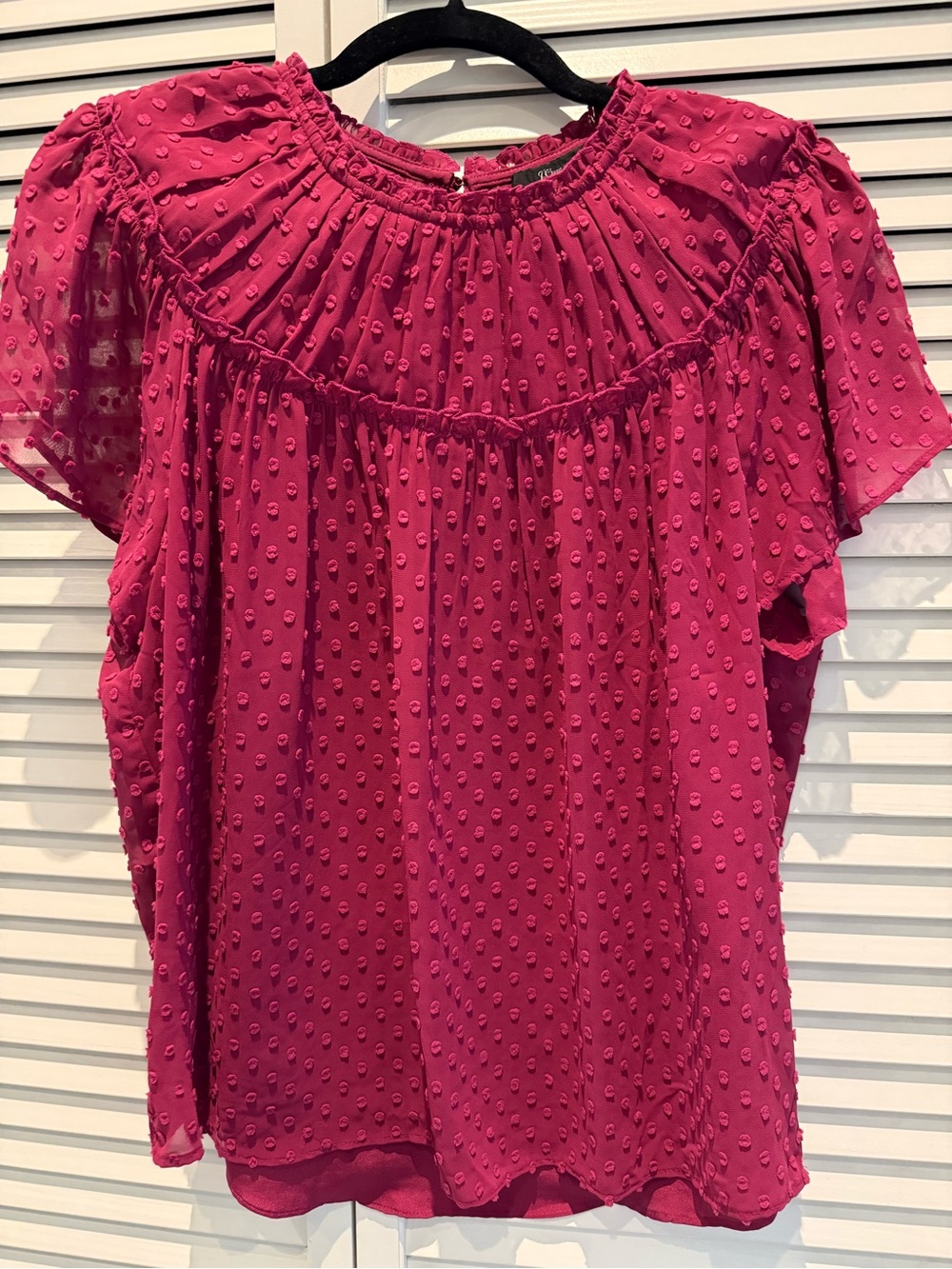 J. Crew Magenta Swiss Dot Short Sleeve Blouse